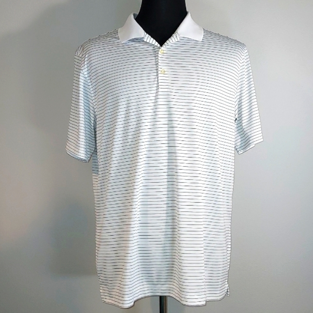 Nike Golf Tour Performance Dri-Fit White Black Stripes Polo Shirt Size Large